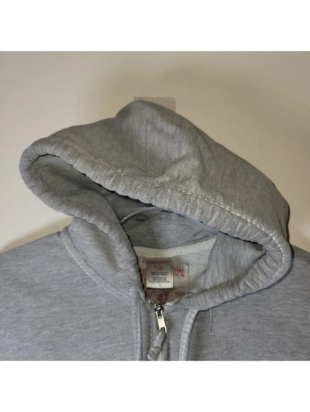 VTGTrue Religion Men's Gray Full Zip Hoodie Big T Stitching Sleeve Size M READ